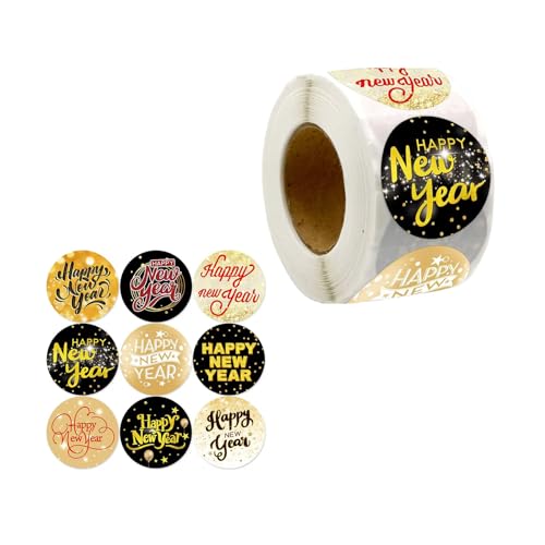 LUOFENG 500 Stück Aufkleber "Happy New Year", selbstklebende Verpackungsetiketten, Aufkleber für Geschenketui, Paketkarte, Süßigkeitentüte von LUOFENG