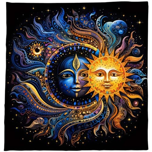 LUOFENG Kartentischdecke, quadratisch, Wahrsagungen, Tapisserie, Mond und Sonne, Astrologie, 50x50cm, Flanell, Tarots, Hexereibedarf von LUOFENG