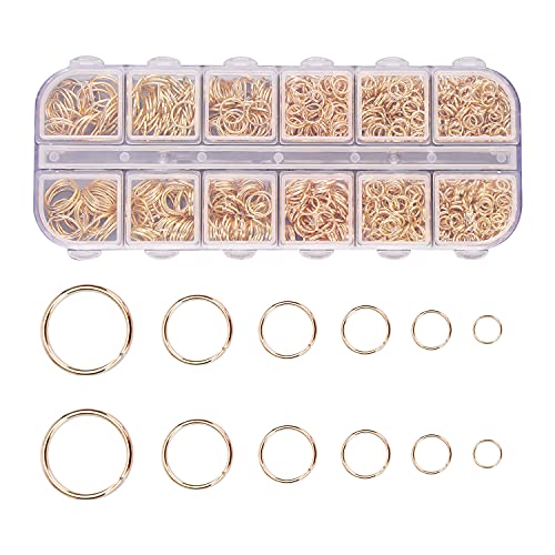 1200stück Offnen Biegeringe, 4mm 5mm 6mm 7mm 8mm 10mm Öffnen Ringe Springen, Vergoldete Runde Spaltringe Metall Kettenringe, für Schmuckherstellung, Halskette, Armband, Schmuckzubehör von LUOGE