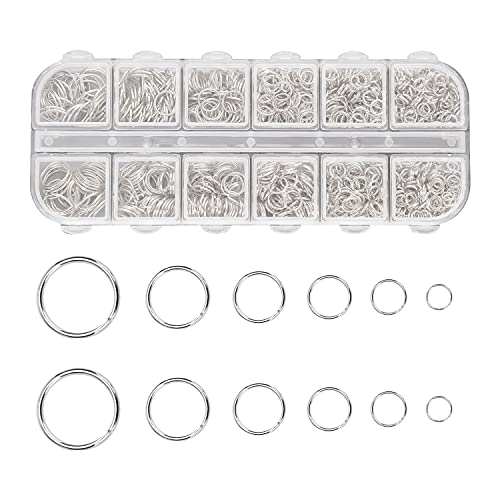 1200stück Offnen Biegeringe, 4mm 5mm 6mm 7mm 8mm 10mm Öffnen Ringe Springen, Versilberte Runde Ringverbinder, Spaltringe Metall Kettenringe für Schmuckherstellung, Halskette, Armband, Schmuckzubehör von LUOGE