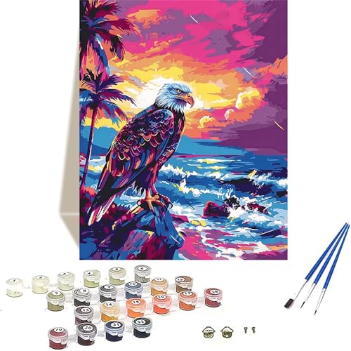 Adler Malen Nach Zahlen Erwachsene, Meer Malen Nach Zahlen kinder Leinwand mit Pinseln und Acrylfarbe, DIY Paint by Numbers Adult und Anfänger, für Home Decor, Geschenk - Ohne Rahmen 50x65 cm 5-4 von LUOLYYEI