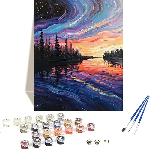 Aurora Malen Nach Zahlen Erwachsene, Wald Malen Nach Zahlen kinder Leinwand mit Pinseln und Acrylfarbe, DIY Paint by Numbers Adult und Anfänger, für Home Decor, Geschenk - Ohne Rahmen 100x135CM Z-N von LUOLYYEI