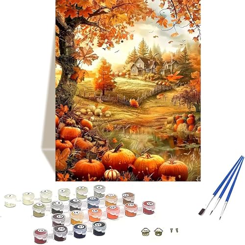 Bauernhof Malen Nach Zahlen Erwachsene, Herbst Malen Nach Zahlen kinder Leinwand mit Pinseln und Acrylfarbe, DIY Paint by Numbers Adult und Anfänger, für Home Decor, Geschenk - 40 x 50 cm 1-7 von LUOLYYEI