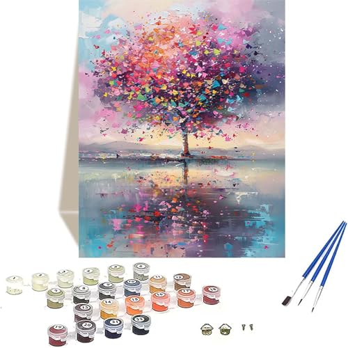 Baum Malen Nach Zahlen Erwachsene, Landschaft Malen Nach Zahlen kinder Leinwand mit Pinseln und Acrylfarbe, DIY Paint by Numbers Adult und Anfänger, für Home Decor, Geschenk - Ohne Rahmen 70x95 cm Y-V von LUOLYYEI