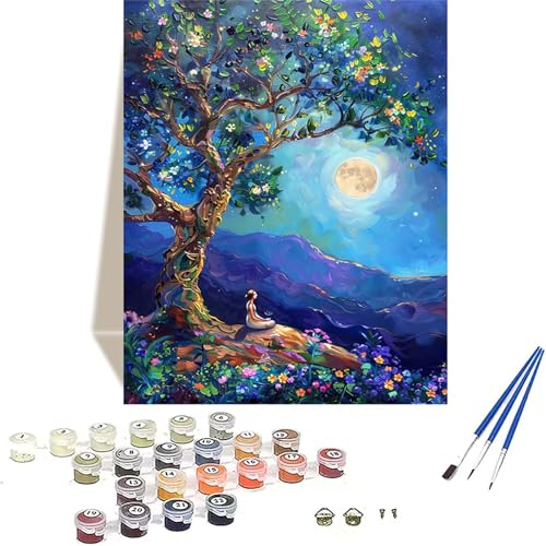 Baum Malen Nach Zahlen Erwachsene, Mond Malen Nach Zahlen kinder Leinwand mit Pinseln und Acrylfarbe, DIY Paint by Numbers Adult und Anfänger, für Home Decor, Geschenk - Ohne Rahmen 100x135CM T-H von LUOLYYEI