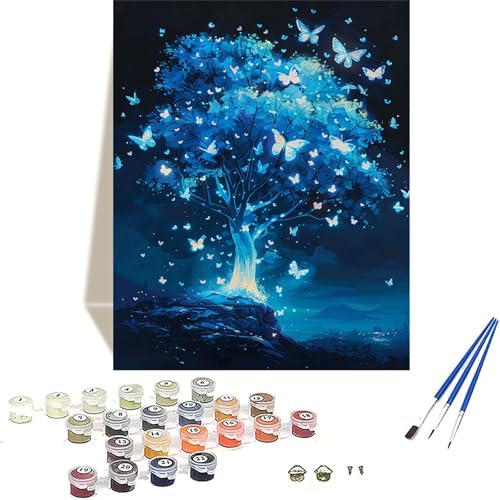 Baum Malen Nach Zahlen Erwachsene, Schmetterling Malen Nach Zahlen kinder Leinwand mit Pinseln und Acrylfarbe, DIY Paint by Numbers Adult und Anfänger, für Home Decor, Geschenk - 40 x 60 cm 7-2 von LUOLYYEI