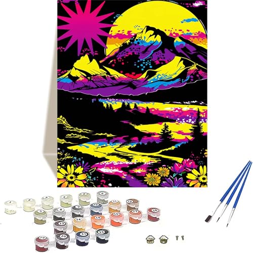 Berg Malen Nach Zahlen Erwachsene, Landschaft Malen Nach Zahlen kinder Leinwand mit Pinseln und Acrylfarbe, DIY Paint by Numbers Adult und Anfänger, für Home Decor, Geschenk - 100 x 135 cm 4-0 von LUOLYYEI