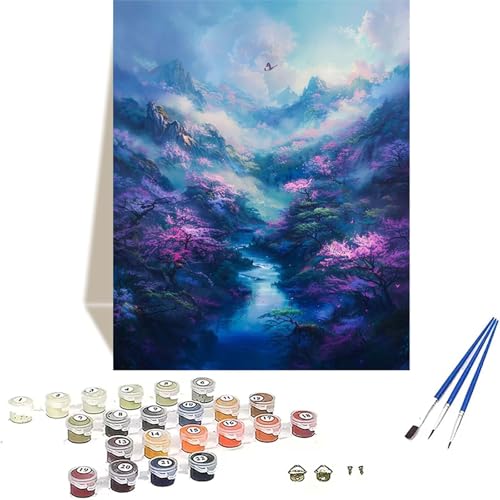 Berg Malen Nach Zahlen Erwachsene, Landschaft Malen Nach Zahlen kinder Leinwand mit Pinseln und Acrylfarbe, DIY Paint by Numbers Adult und Anfänger, für Home Decor, Geschenk - Ohne Rahmen 20x30 cm L-Q von LUOLYYEI