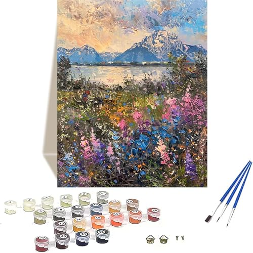 Berg Malen Nach Zahlen Erwachsene, Landschaft Malen Nach Zahlen kinder Leinwand mit Pinseln und Acrylfarbe, DIY Paint by Numbers Adult und Anfänger, für Home Decor, Geschenk - Ohne Rahmen 20x30 cm Q-F von LUOLYYEI