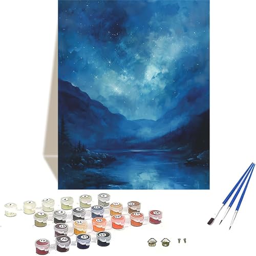 Berg Malen Nach Zahlen Erwachsene, Sternenhimmel Malen Nach Zahlen kinder Leinwand mit Pinseln und Acrylfarbe, DIY Paint by Numbers Adult und Anfänger, für Home Decor, Geschenk - 50 x 65 cm 6-Z von LUOLYYEI