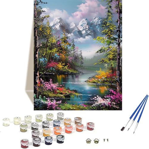 Berg Malen Nach Zahlen Erwachsene, Wald Malen Nach Zahlen kinder Leinwand mit Pinseln und Acrylfarbe, DIY Paint by Numbers Adult und Anfänger, für Home Decor, Geschenk - Ohne Rahmen 100x135CM 2-0 von LUOLYYEI