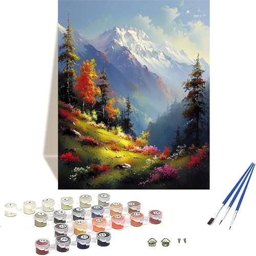 Berg Malen Nach Zahlen Erwachsene, Wald Malen Nach Zahlen kinder Leinwand mit Pinseln und Acrylfarbe, DIY Paint by Numbers Adult und Anfänger, für Home Decor, Geschenk - Ohne Rahmen 30 x 40 cm Q-4 von LUOLYYEI