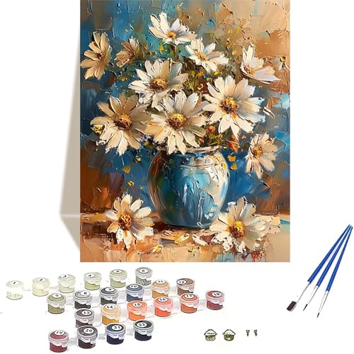 Blume Malen Nach Zahlen Erwachsene, Chrysantheme Malen Nach Zahlen kinder Leinwand mit Pinseln und Acrylfarbe, DIY Paint by Numbers Adult und Anfänger, für Home Decor, Geschenk - 20 x 30 cm 2-2 von LUOLYYEI