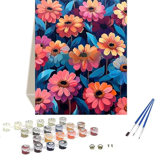 Blume Malen Nach Zahlen Erwachsene, Chrysantheme Malen Nach Zahlen kinder Leinwand mit Pinseln und Acrylfarbe, DIY Paint by Numbers Adult und Anfänger, für Home Decor, Geschenk - 20 x 30 cm L-1 von LUOLYYEI