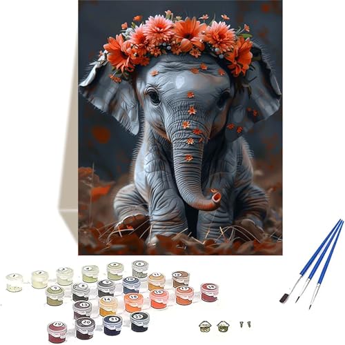 Blume Malen Nach Zahlen Erwachsene, Elefant Malen Nach Zahlen kinder Leinwand mit Pinseln und Acrylfarbe, DIY Paint by Numbers Adult und Anfänger, für Home Decor, Geschenk - Ohne Rahmen 20 x 30 cm Z-X von LUOLYYEI