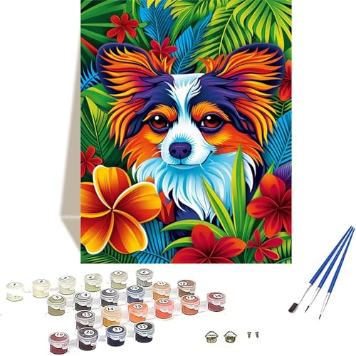 Blume Malen Nach Zahlen Erwachsene, Hund Malen Nach Zahlen kinder Leinwand mit Pinseln und Acrylfarbe, DIY Paint by Numbers Adult und Anfänger, für Home Decor, Geschenk - Ohne Rahmen 50 x 65 cm F-C von LUOLYYEI