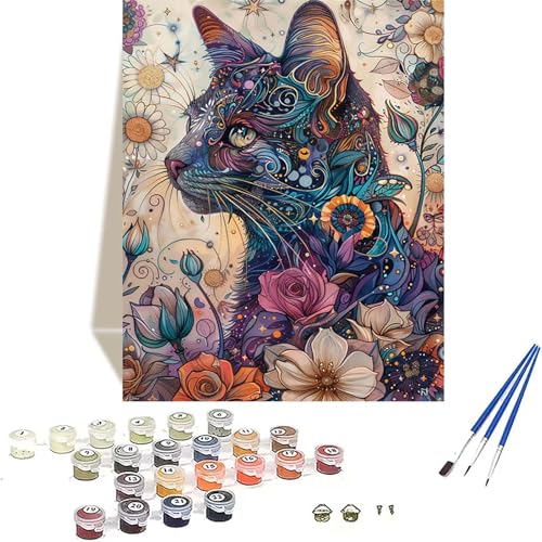 Blume Malen Nach Zahlen Erwachsene, Katze Malen Nach Zahlen kinder Leinwand mit Pinseln und Acrylfarbe, DIY Paint by Numbers Adult und Anfänger, für Home Decor, Geschenk - Ohne Rahmen 100 x 135 cm H-5 von LUOLYYEI