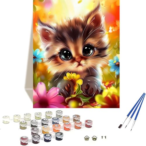 Blume Malen Nach Zahlen Erwachsene, Katze Malen Nach Zahlen kinder Leinwand mit Pinseln und Acrylfarbe, DIY Paint by Numbers Adult und Anfänger, für Home Decor, Geschenk - Ohne Rahmen 20x30 cm N-C von LUOLYYEI