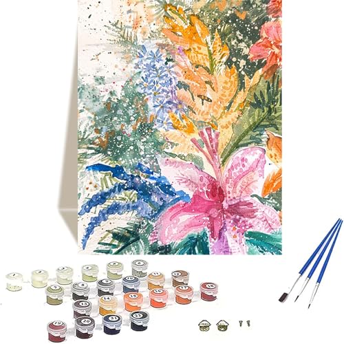 Blume Malen Nach Zahlen Erwachsene, Landschaft Malen Nach Zahlen kinder Leinwand mit Pinseln und Acrylfarbe, DIY Paint by Numbers Adult und Anfänger, für Home Decor, Geschenk - 20 x 30 cm I-K von LUOLYYEI