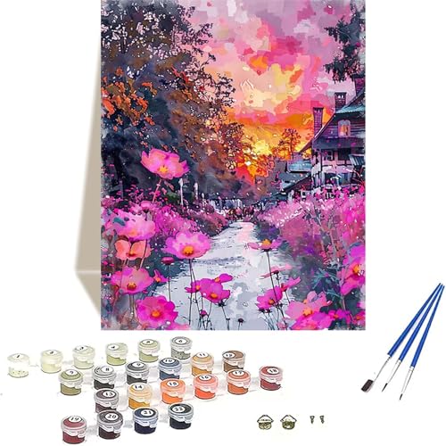 Blume Malen Nach Zahlen Erwachsene, Landschaft Malen Nach Zahlen kinder Leinwand mit Pinseln und Acrylfarbe, DIY Paint by Numbers Adult und Anfänger, für Home Decor, Geschenk - 20 x 30 cm K-7 von LUOLYYEI