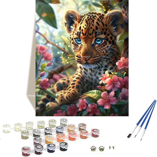 Blume Malen Nach Zahlen Erwachsene, Leopard Malen Nach Zahlen kinder Leinwand mit Pinseln und Acrylfarbe, DIY Paint by Numbers Adult und Anfänger, für Home Decor, Geschenk - Ohne Rahmen 40 x 50 cm 9-R von LUOLYYEI