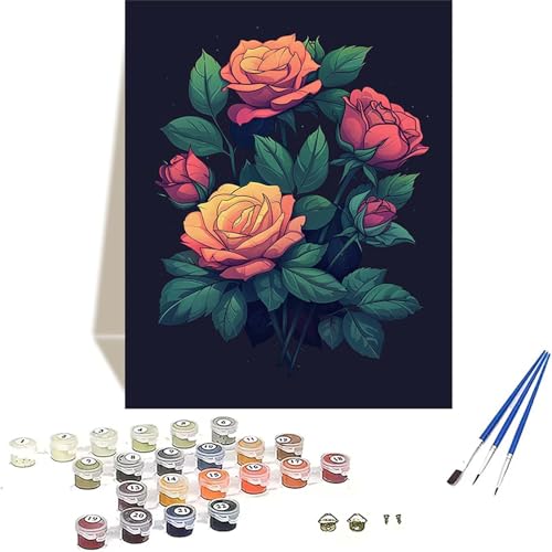 Blume Malen Nach Zahlen Erwachsene, Rose Malen Nach Zahlen kinder Leinwand mit Pinseln und Acrylfarbe, DIY Paint by Numbers Adult und Anfänger, für Home Decor, Geschenk - Ohne Rahmen 20 x 30 cm T-O von LUOLYYEI