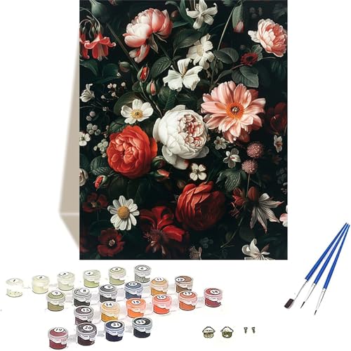 Blume Malen Nach Zahlen Erwachsene, Rose Malen Nach Zahlen kinder Leinwand mit Pinseln und Acrylfarbe, DIY Paint by Numbers Adult und Anfänger, für Home Decor, Geschenk - Ohne Rahmen 20x30 cm M-D von LUOLYYEI