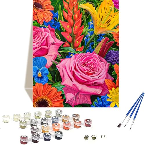 Blume Malen Nach Zahlen Erwachsene, Rose Malen Nach Zahlen kinder Leinwand mit Pinseln und Acrylfarbe, DIY Paint by Numbers Adult und Anfänger, für Home Decor, Geschenk - Ohne Rahmen 20x30 cm N-L von LUOLYYEI