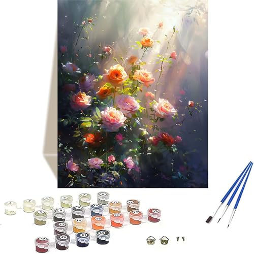 Blume Malen Nach Zahlen Erwachsene, Rose Malen Nach Zahlen kinder Leinwand mit Pinseln und Acrylfarbe, DIY Paint by Numbers Adult und Anfänger, für Home Decor, Geschenk - Ohne Rahmen 30 x 40 cm 8-C von LUOLYYEI