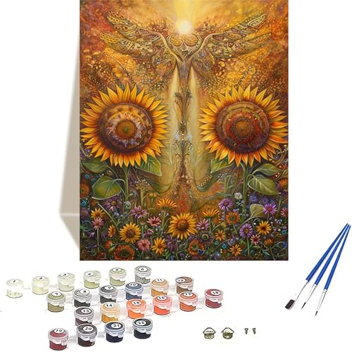 Blume Malen Nach Zahlen Erwachsene, Sonnenblume Malen Nach Zahlen kinder Leinwand mit Pinseln und Acrylfarbe, DIY Paint by Numbers Adult und Anfänger, für Home Decor, Geschenk - 100x135CM I-2 von LUOLYYEI