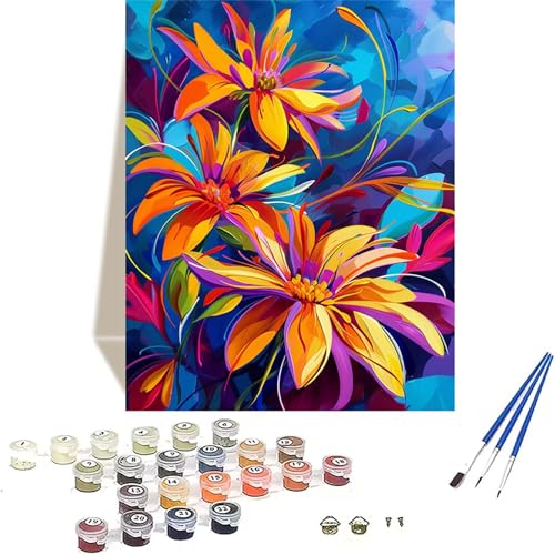 Chrysantheme Malen Nach Zahlen Erwachsene, Blume Malen Nach Zahlen kinder Leinwand mit Pinseln und Acrylfarbe, DIY Paint by Numbers Adult und Anfänger, für Home Decor, Geschenk - 100x135CM M-1 von LUOLYYEI