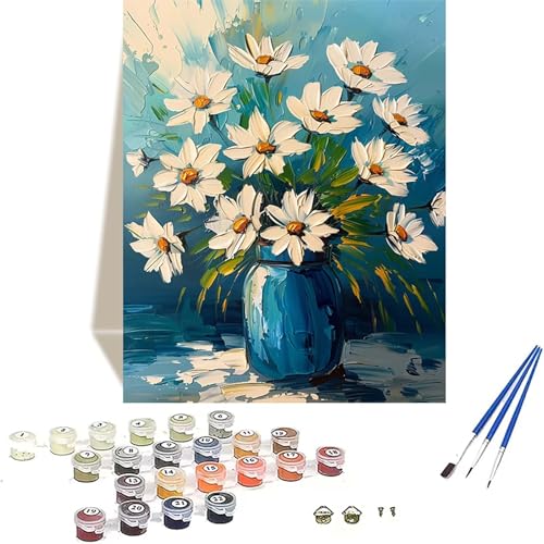 Chrysantheme Malen Nach Zahlen Erwachsene, Blume Malen Nach Zahlen kinder Leinwand mit Pinseln und Acrylfarbe, DIY Paint by Numbers Adult und Anfänger, für Home Decor, Geschenk - 70 x 95 cm 6-5 von LUOLYYEI