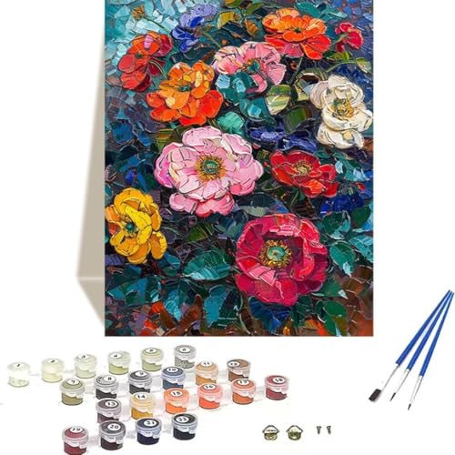 DIY Blume Malen nach Zahlen Erwachsene Anfänger mit Pinseln und Acrylpigmenten Erwachsene Malen nach Zahlen Kits auf Leinwand Ölmalerei Kunsthandwerk (100x135cm) Malen Nach Zahlen Kinder Rose 0-I von LUOLYYEI