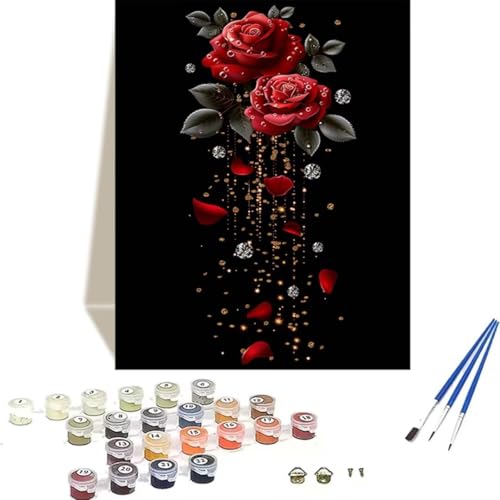 DIY Blume Malen nach Zahlen Erwachsene Anfänger mit Pinseln und Acrylpigmenten Erwachsene Malen nach Zahlen Kits auf Leinwand Ölmalerei Kunsthandwerk (100x135cm) Malen Nach Zahlen Kinder Rose M-M von LUOLYYEI