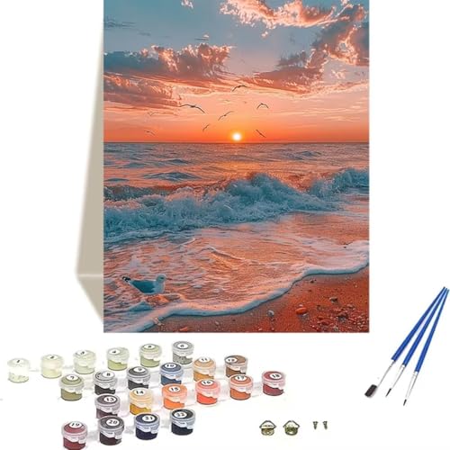 DIY Sonnenuntergang Malen nach Zahlen Erwachsene Anfänger mit Pinseln und Acrylpigmenten Erwachsene Malen nach Zahlen Kits auf Leinwand Ölmalerei (100x135cm) Malen Nach Zahlen Kinder Meer L-2 von LUOLYYEI