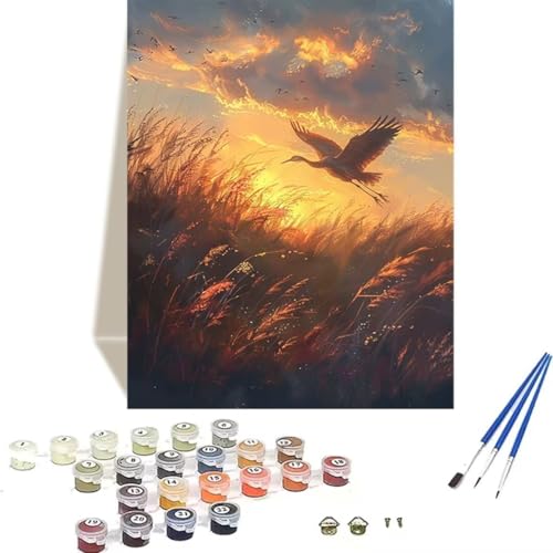 DIY Sonnenuntergang Malen nach Zahlen Erwachsene Anfänger mit Pinseln und Acrylpigmenten Erwachsene Malen nach Zahlen Kits auf Leinwand Ölmalerei (100x135cm) Malen Nach Zahlen Kinder Vogel 9-5 von LUOLYYEI