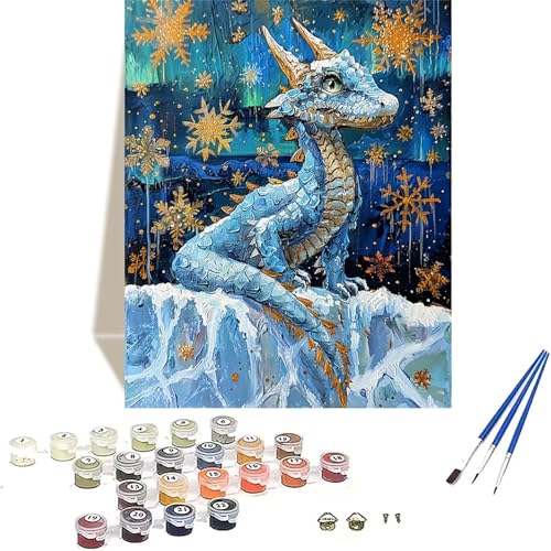 Drachen Malen Nach Zahlen Erwachsene, Schneeflocke Malen Nach Zahlen kinder Leinwand mit Pinseln und Acrylfarbe, DIY Paint by Numbers Adult und Anfänger, für Home Decor, Geschenk - 100x135CM 9-3 von LUOLYYEI