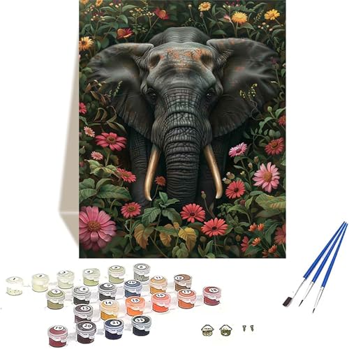 Elefant Malen Nach Zahlen Erwachsene, Blume Malen Nach Zahlen kinder Leinwand mit Pinseln und Acrylfarbe, DIY Paint by Numbers Adult und Anfänger, für Home Decor, Geschenk - Ohne Rahmen 40x60CM 8-3 von LUOLYYEI