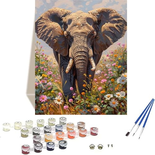 Elefant Malen Nach Zahlen Erwachsene, Tier Malen Nach Zahlen kinder Leinwand mit Pinseln und Acrylfarbe, DIY Paint by Numbers Adult und Anfänger, für Home Decor, Geschenk - Ohne Rahmen 20x30 cm 5-Q von LUOLYYEI