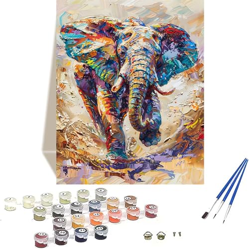 Elefant Malen Nach Zahlen Erwachsene, Tier Malen Nach Zahlen kinder Leinwand mit Pinseln und Acrylfarbe, DIY Paint by Numbers Adult und Anfänger, für Home Decor, Geschenk - Ohne Rahmen 30x40CM J-V von LUOLYYEI