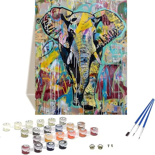 Elefant Malen Nach Zahlen Erwachsene, Tier Malen Nach Zahlen kinder Leinwand mit Pinseln und Acrylfarbe, DIY Paint by Numbers Adult und Anfänger, für Home Decor, Geschenk - Ohne Rahmen 40 x 50 cm U-3 von LUOLYYEI