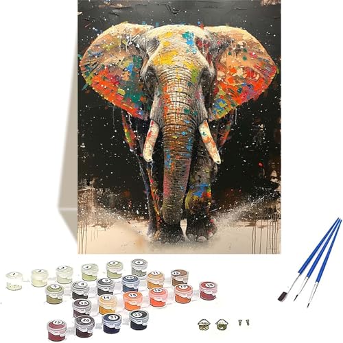 Elefant Malen Nach Zahlen Erwachsene, Tier Malen Nach Zahlen kinder Leinwand mit Pinseln und Acrylfarbe, DIY Paint by Numbers Adult und Anfänger, für Home Decor, Geschenk - Ohne Rahmen 40 x 60 cm J-4 von LUOLYYEI