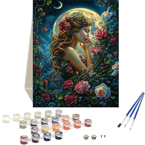 Frau Malen Nach Zahlen Erwachsene, Mond Malen Nach Zahlen kinder Leinwand mit Pinseln und Acrylfarbe, DIY Paint by Numbers Adult und Anfänger, für Home Decor, Geschenk - Ohne Rahmen 30 x 40 cm 8-U von LUOLYYEI