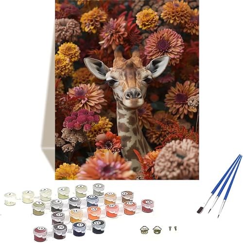 Giraffe Malen Nach Zahlen Erwachsene, Blume Malen Nach Zahlen kinder Leinwand mit Pinseln und Acrylfarbe, DIY Paint by Numbers Adult und Anfänger, für Home Decor, Geschenk - Ohne Rahmen 100x135CM Q-3 von LUOLYYEI