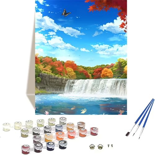 Herbst Malen Nach Zahlen Erwachsene, Fallen Malen Nach Zahlen kinder Leinwand mit Pinseln und Acrylfarbe, DIY Paint by Numbers Adult und Anfänger, für Home Decor, Geschenk - Ohne Rahmen 20x30 cm Z-Z von LUOLYYEI