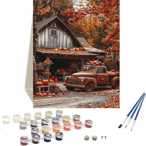 Herbst Malen Nach Zahlen Erwachsene, Kürbis Malen Nach Zahlen kinder Leinwand mit Pinseln und Acrylfarbe, DIY Paint by Numbers Adult und Anfänger, für Home Decor, Geschenk - Ohne Rahmen 20x30 cm 3-C von LUOLYYEI