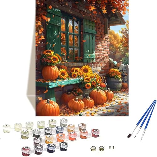 Herbst Malen Nach Zahlen Erwachsene, Kürbis Malen Nach Zahlen kinder Leinwand mit Pinseln und Acrylfarbe, DIY Paint by Numbers Adult und Anfänger, für Home Decor, Geschenk - Ohne Rahmen 50x65 cm Z-4 von LUOLYYEI