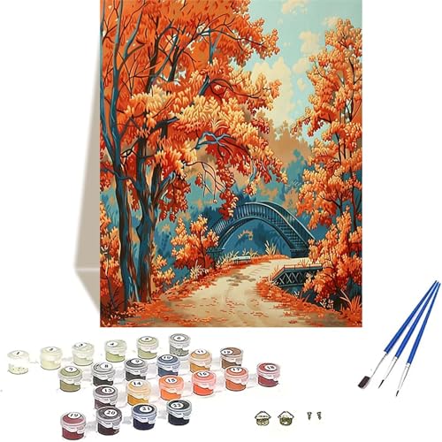 Herbst Malen Nach Zahlen Erwachsene, Landschaft Malen Nach Zahlen kinder Leinwand mit Pinseln und Acrylfarbe, DIY Paint by Numbers Adult und Anfänger, für Home Decor, Geschenk - 100 x 135 cm 9-U von LUOLYYEI