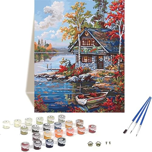 Herbst Malen Nach Zahlen Erwachsene, Landschaft Malen Nach Zahlen kinder Leinwand mit Pinseln und Acrylfarbe, DIY Paint by Numbers Adult und Anfänger, für Home Decor, Geschenk - 100 x 135 cm F-2 von LUOLYYEI