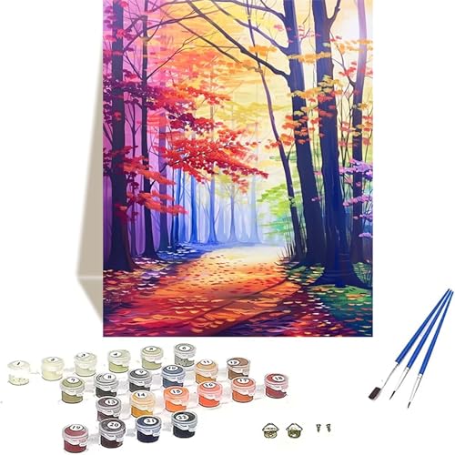 Herbst Malen Nach Zahlen Erwachsene, Landschaft Malen Nach Zahlen kinder Leinwand mit Pinseln und Acrylfarbe, DIY Paint by Numbers Adult und Anfänger, für Home Decor, Geschenk - 100x135CM 3-1 von LUOLYYEI